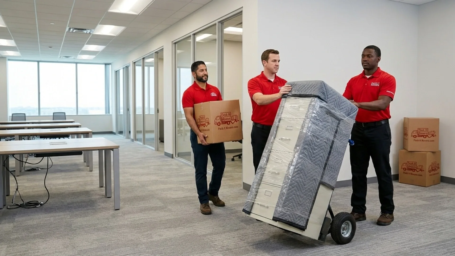 Pack-It Movers crew handling a commercial office relocation in Houston