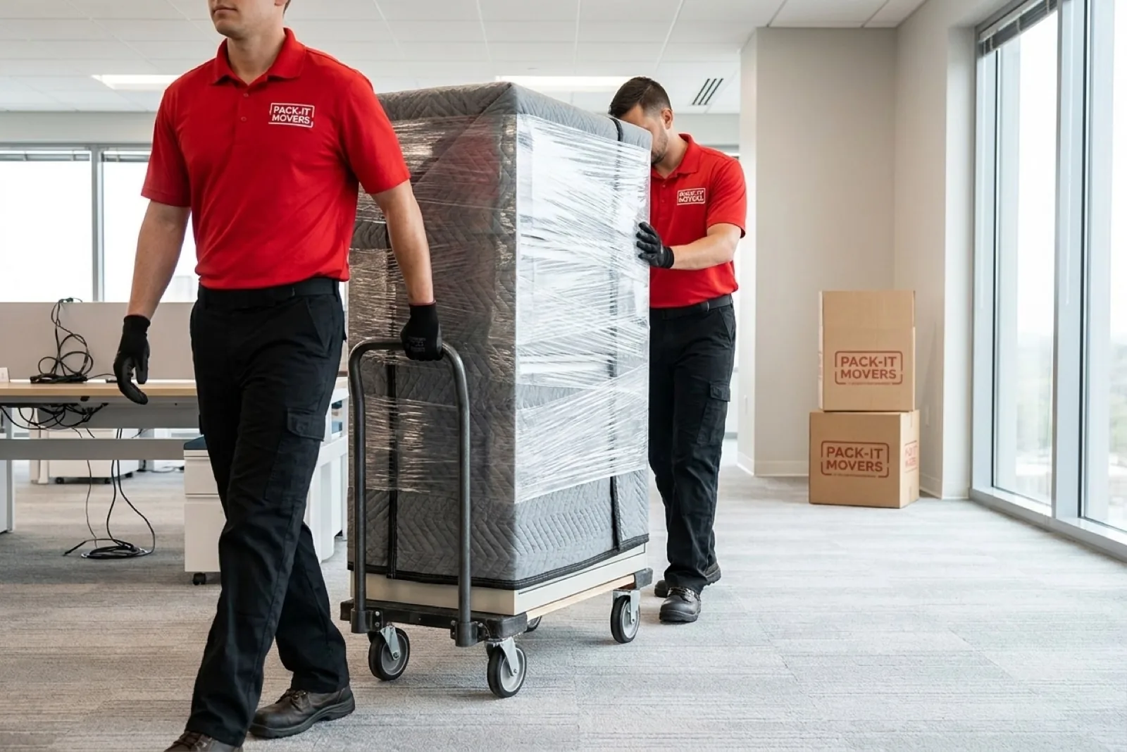 Movers carrying boxes into a home