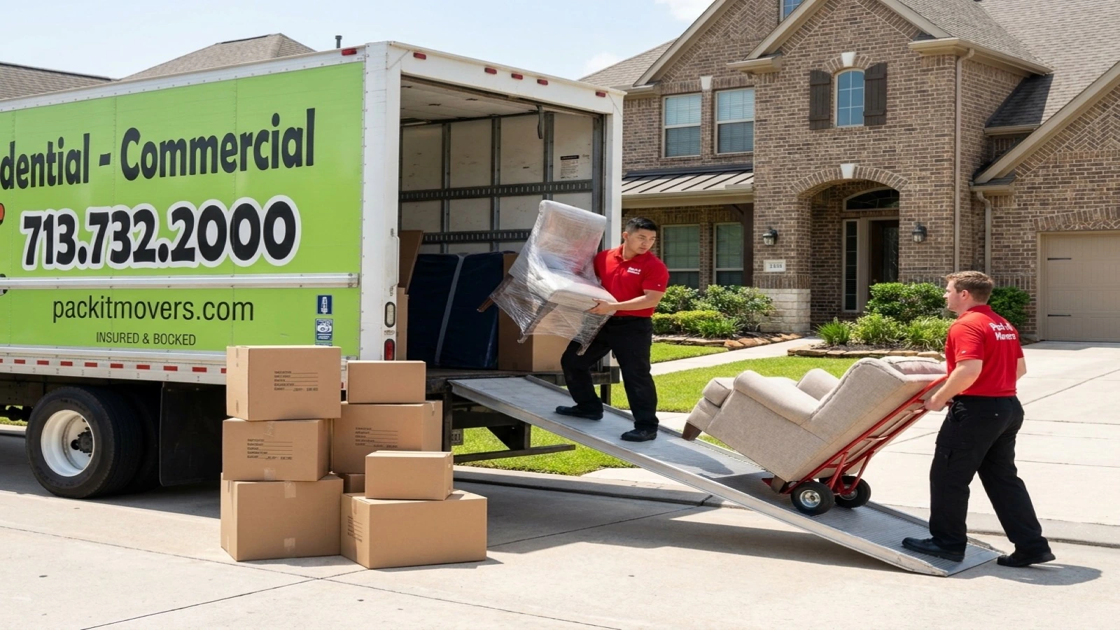 Pack-It Movers crew loading furniture and boxes into the company truck